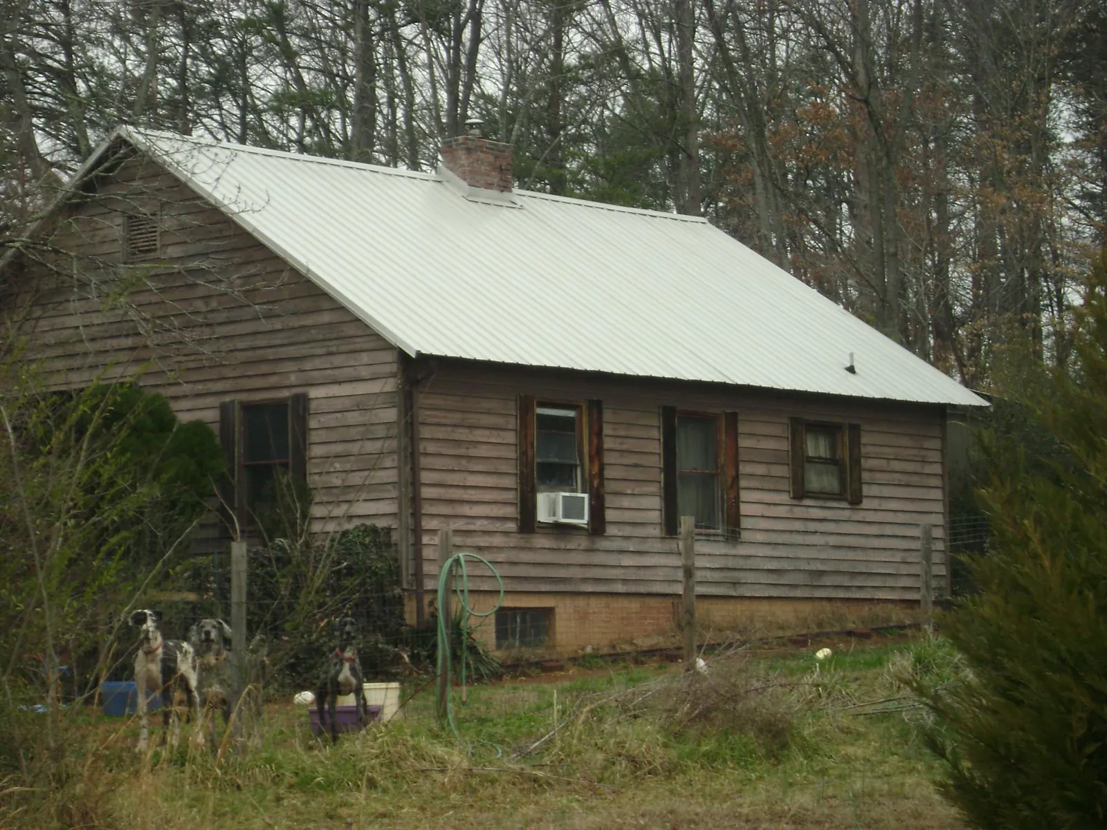 White metal roof on an old wood sided farmhouse, from a Metal Roof Installation job in Bandon
